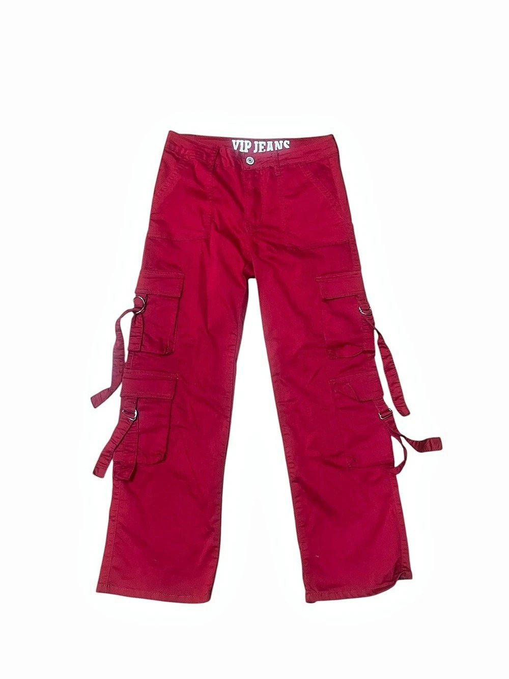 VIP Jeans Burgundy Red High-Waisted Y2K Strappy Utility Cargo Pants Strap D-Ring